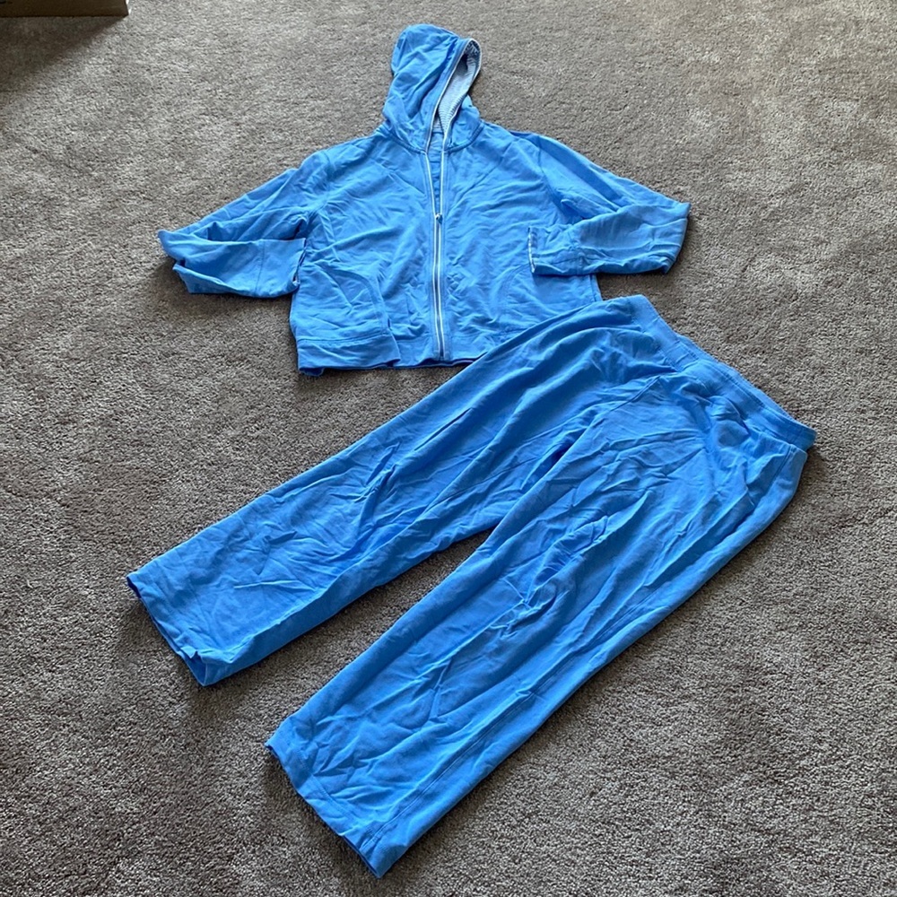 L.L. Bean Blue Tracksuit Set Zip Hoodie Joggers Lightweight Activewear SIZE S